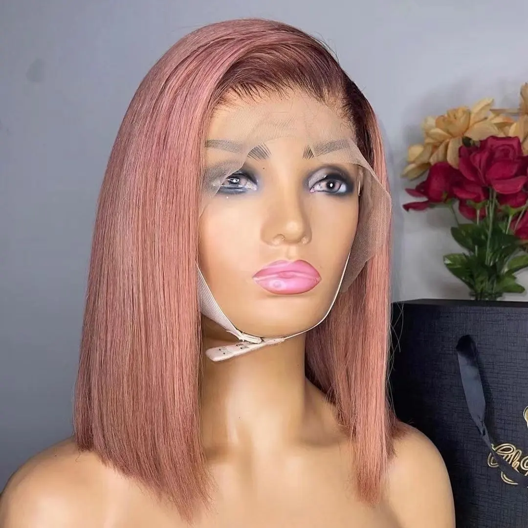 थोक Wigs काले महिलाओं के लिए मानव बाल फीता सामने विग रंगीन Ombre गुलाबी गैरी लघु बॉब HD फीता ललाट विग पूर्ण फीता 180%