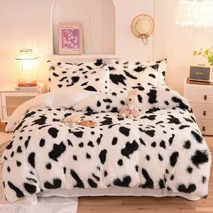 Winter thickened plush four piece set of milk patterned mink velvet bedding