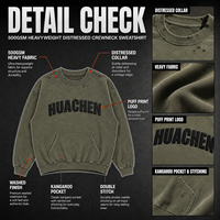 Luxuriöser 500gsm Schwergewichts-Sweatshirt für Herren Acid Wash Distressed Puff Print Streetwear Maßgeschneidertes Private Label Boxy Fit Rundhals-Sweatshirt