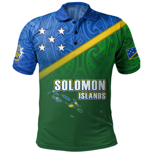 เสื้อเชิ้ตสีธงชาติหมู่เกาะโซโลมอน ลายแบบดั้งเดิม ซิป ระบายอากาศ แห้งเร็ว แขนสั้น ปกเสื้อ จัดส่งแบบดรอปชิปปิ้ง - Product Image 3