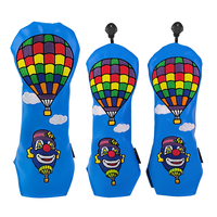 Housse de tête de club de golf personnalisée en cuir PU bleu avec broderie clown ballon pour driver, fairway et hybride – Accessoires de golf du fabricant