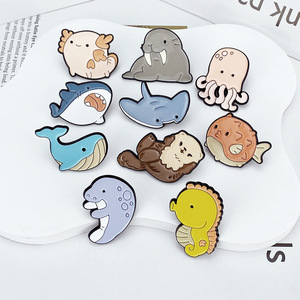 Atacado Bonito Animal Marinho Esmalte Pin Shark Seahorse Jellyfish Metal Lapela Pinos Acessórios de vestuário Broche Badge PIN - Product Image 1