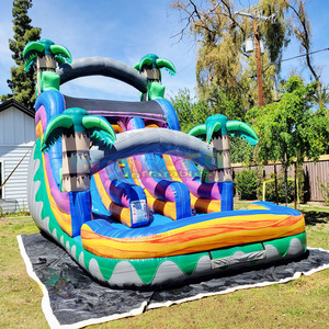 Dual lane commercial kids bounce house tobogan acuatico hinchable inflatable tropical water <b>slide</b> with <b>pool</b> - Product Image 2