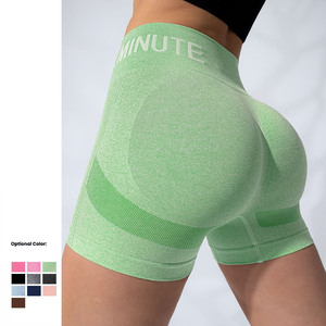Shorts Deportivos de Mujer, Sin Costuras, con Efecto Push-Up, Estampado de Letras, Cintura Alta, Acanalados, 3 Pulgadas, para Yoga, Gimnasio, Fitness, Personalizados de Fábrica - Product Image 1