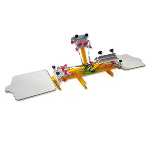 Family Tabletop Manual T-shirts Bags 4 colors 2 stations Rotary Screen Press Printing Machine