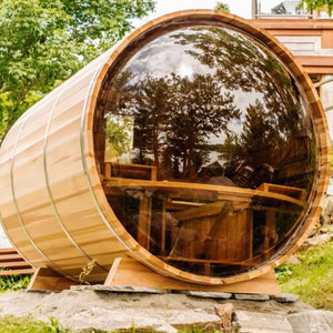 Moderne Gebogen Glas Panoramische <span class=keywords><strong>Outdoor</strong></span> 2-persoons Geïsoleerde Massief Hout Rode Ceder Vat Sauna Elektrisch Milieuvriendelijk Voor Villa Gebruik - Product Image 2