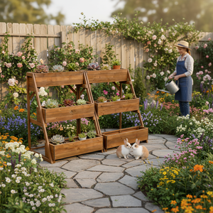 Jardinera Elevada <span class=keywords><strong>de</strong></span> <span class=keywords><strong>Madera</strong></span> <span class=keywords><strong>de</strong></span> 3 Niveles, Soporte Vertical para Plantas <span class=keywords><strong>de</strong></span> Exterior para Cultivar Flores, Hierbas y Vegetales - Product Image 6