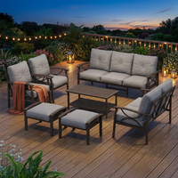 Ensemble de meubles de patio élégant, canapé d'extérieur en métal avec accoudoirs en X, canapé sectionnel robuste résistant à la rouille pour la cour de villa