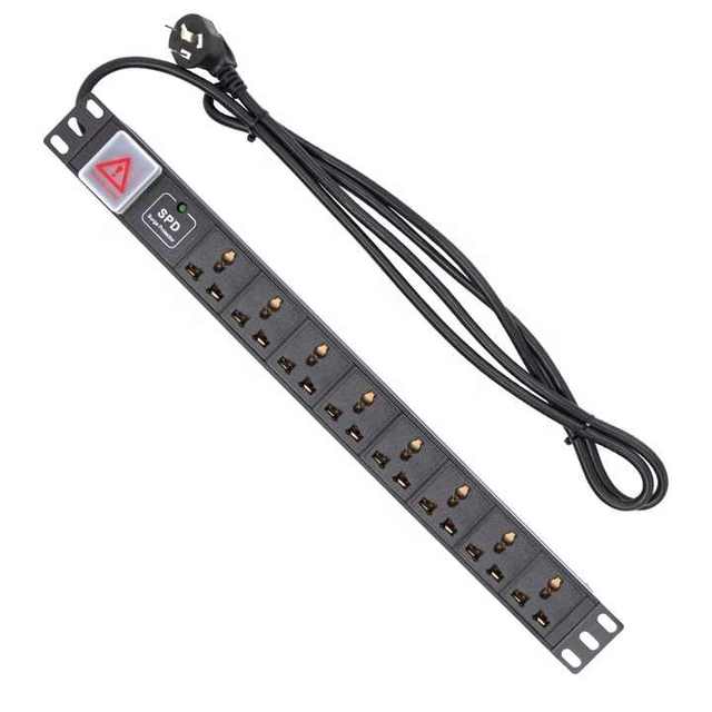 Lightning Protection 6-Port 10A 19-Inch Rack-Mountable Aluminum Alloy PDU Power Strip Home Use Power Distribution Unit