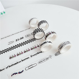 Klein màu xanh vẽ tay cổ điển Washi băng trang trí chấm mặt nạ Băng Kpop Washi băng dán kẻ sọc đen và trắng - Product Image 5