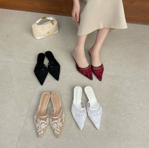 QuiteS 2026 Nuovi Sandali Ricamati Slip-On Tinta Unita con Tacco Basso e Punta Chiusa, <span class=keywords><strong>Scarpe</strong></span> <span class=keywords><strong>Eleganti</strong></span> e Sexy da Ufficio per Donne - Product Image 1
