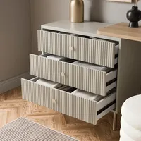 Ensemble coiffeuse crème cannelée, bureau de maquillage pliable en métal doré avec miroir rond, coffre de rangement pour chambre à coucher