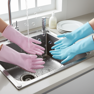 Gants de nettoyage réutilisables antidérapants en caoutchouc latex à texture écaille de poisson pour la vaisselle domestique - Product Image 2