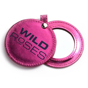 Two Sides PU Leather Round Pocket Rose Red Makeup Sliding <b>Compact</b> <b>Mirror</b> for Women - Product Image 1