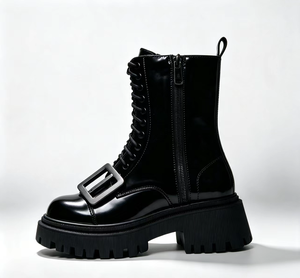 Bottines en cuir verni pour femmes, bout rond, antidérapantes, semelle extérieure en caoutchouc imperméable, toutes saisons, chaussures pour femmes, bottes de neige - Product Image 4