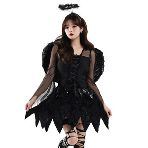Conjunto de Disfraz de Ángel Oscuro Gótico - Vestido de Ángel Caído Negro para Halloween y Carnaval con Alas de Plumas y Diadema - Product Image 3