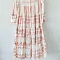 Bohème géométrique été imprimé col en V manches longues femmes Maxi robe respirant lavable pour les vacances à la plage Technique naturelle