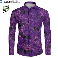 Kemeja Halloween Pria Custom dengan Cetakan Labu, Lengan Panjang, Kancing Depan, Kemeja Pria untuk Pesta Halloween