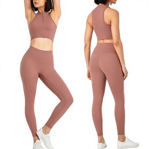 Wholesale OEM Custom Logo 2 Pieces Zipper Front Sportswear Yoga Set for Women Fitness Set Tracksuits Sports Bra & <b>Leggings</b> Yoga - Product Image 5