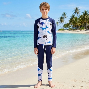 Traje de <span class=keywords><strong>Baño</strong></span> para Niños, Manga Larga, <span class=keywords><strong>Protección</strong></span> <span class=keywords><strong>Solar</strong></span> UPF50+, Conjunto de Dos Piezas con Dibujos Animados, Traje de <span class=keywords><strong>Baño</strong></span> para Niños de 2 a 10 Años, Ropa de Playa Personalizada - Product Image 3