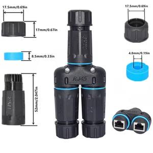 Conector de Cable LAN para Exteriores RJ45 Hembra a Hembra, Divisor 1 Entrada 2 Salidas, Impermeable IP68, para Cat5/Cat5e/Cat6 - Product Image 2