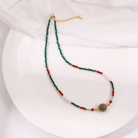 Collier et Bracelet en Malachite Rouge, Jaspe Grec et Turquoise Bodhi – Design Artistique, Acier Inoxydable Durable, Texture Perle, Bijoux