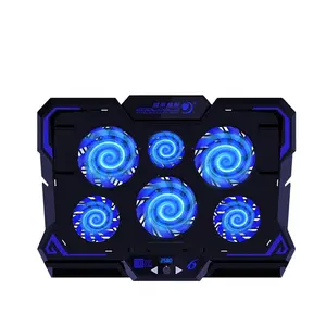 Metal Net Laptop Cooler Pad 6 Penggemar Pendinginan Berdiri Run Biru Lampu LED Radiator untuk Kipas Pendingin Notebook