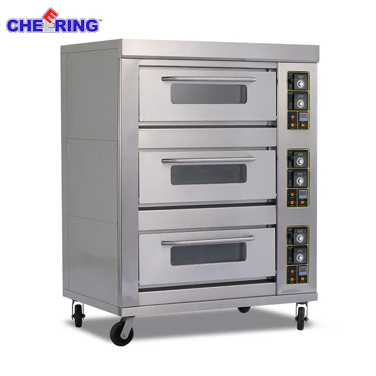 Dapur Komersial Roti Baking Oven Tiga Lapisan Sembilan Tray Stainless Steel Roti Pizza Mesin dengan CE