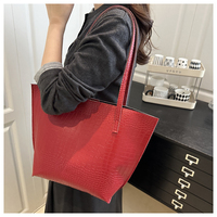 Sac fourre-tout en cuir PU effet crocodile brillant pour femme, sac à bandoulière décontracté, sac hobo sous le bras, sac à main de couleur unie tendance pour femme