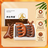 Coffret Cadeau Peigne de Massage à Cinq Dents en Bois de Santal Naturel pour Thérapie du Cuir Chevelu, Soulagement du Stress, Outil de Massage des Méridiens de la Tête