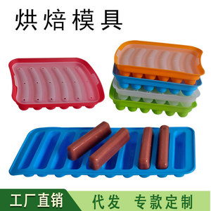 Molde de silicona para salchichas, bandeja para hornear con 6/10 cavidades, para hot dogs, jamón, comida para bebés, apto para horno y lavavajillas, colores aleatorios - Product Image 1