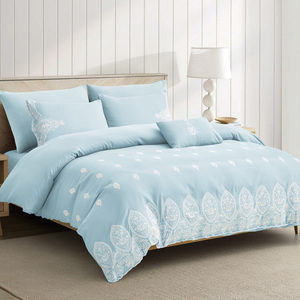 Letto di lusso 6 pezzi ricamato in microfibra tinta unita doppio spazzolato <span class=keywords><strong>lenzuola</strong></span> <span class=keywords><strong>e</strong></span> copertura in stile moderno - Product Image 1