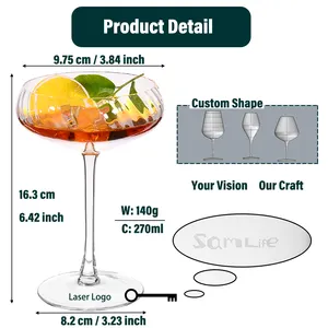 Samlife 280ml Unique Creative Vintage Stemmed Ribbed Martini Ice Cream Coupe Cocktail Glasses For Wedding Birthday Gift Box