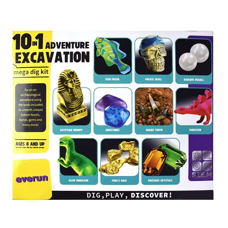 Hot Sell 10 In 1 Vis Fossiele Haai Tand Glow Dinosaurus Educatief Speelgoed Kinderen Avontuur Opgraving Mega Graven Kit