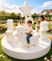 Weißes Softplay-Karussell mit Drehpferden, Spielplatz-Drehrutsche für Geburtstagsfeiern und Spielzentren