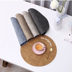 Round Faux Leather Placemats, Dual Sided Heat Resistant and Non Slip <b>Table</b> <b>Mats</b> for Dining <b>Table</b>, Home and Restaurant Decor - Product Image 1