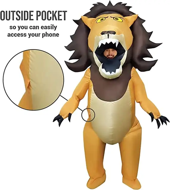 Disfraz de León gigante inflable para adultos, disfraz de Animal de Halloween, Boca Grande