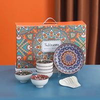 Ensemble de bol et de baguettes en céramique de haute beauté cadeau bols à riz colorés pour la maison ensemble de bols en céramique de style bohème 2/4/6 pièces