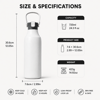 Bouteille d'eau sport personnalisée en acier inoxydable de 24 oz avec poignée, isolée sous vide, anti-fuite, avec paille, pour les voyages en extérieur