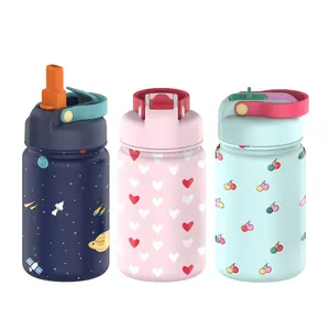 Vente chaude 12oz 350ml Isolé En Acier Inoxydable Enfants Bouteille D'eau avec Paille Anti-Corrosion Équipé Revêtement Thermos