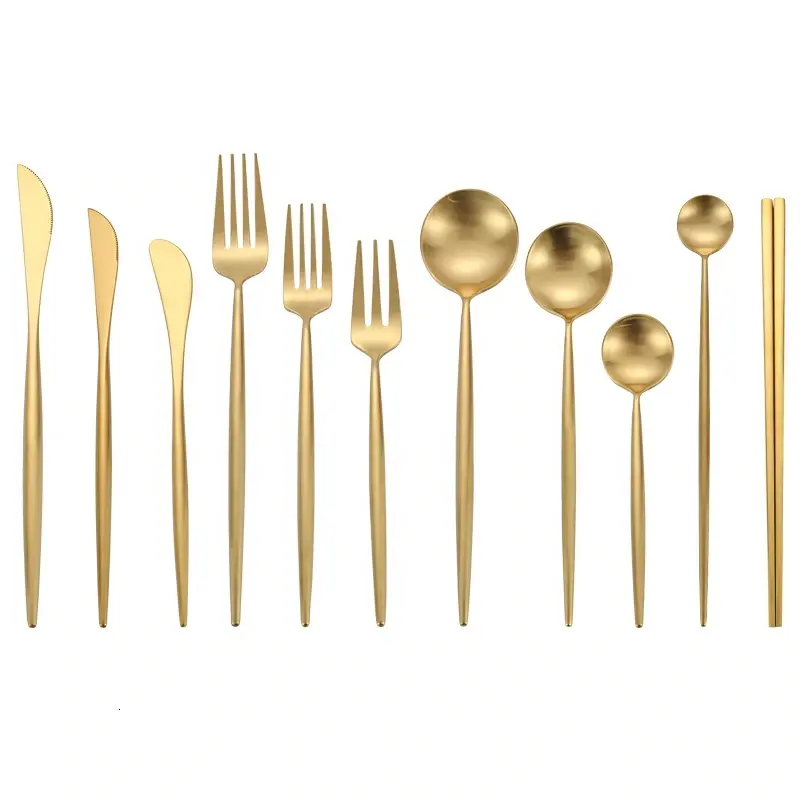 Amazon Top Seller Pinsel Gold Löffel und Gabel Besteck Set Edelstahl Restaurant Besteck