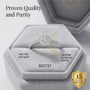 แหวนหมั้นเพชรทรงรัศมีทองคำขาว 18k แท้ ขายส่ง 8 เม็ดเพชรตรงกลาง ประดับขอบด้วยไมโครพาเว่ โรงงานผลิตเครื่องประดับแบบ OEM ODM - Product Image 4