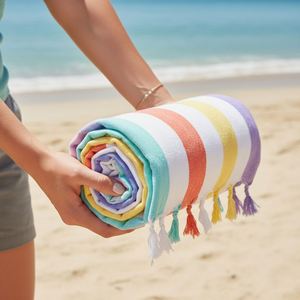 Striped Outdoor Beach Blanket with Tassels, Extra <b>Large</b> Sand Free Picnic <b>Mat</b>, Versatile Quick Dry Throw for Pool & Park - Product Image 5