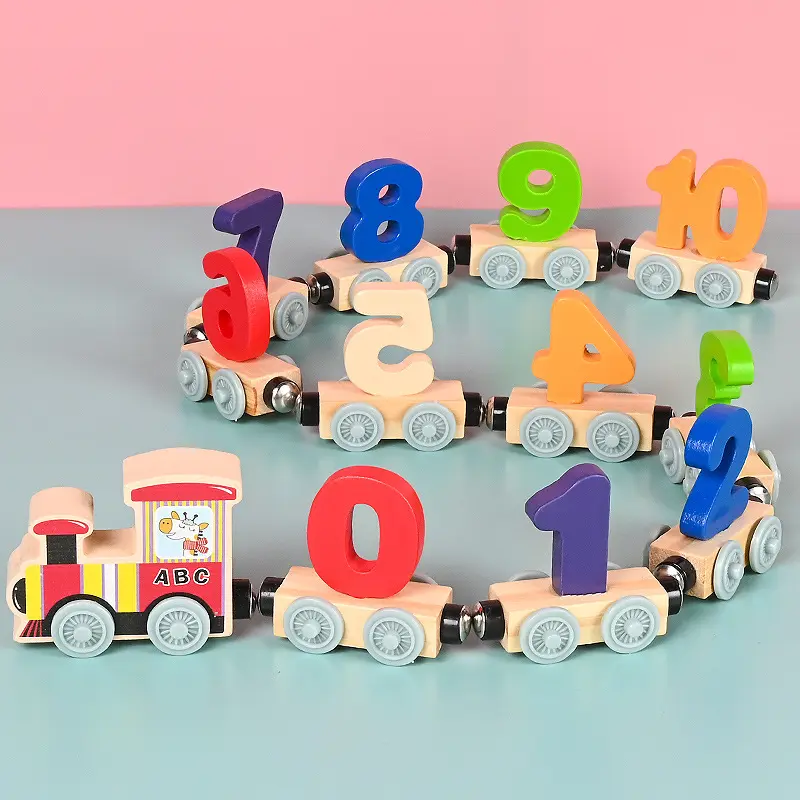 Mumoni Magnetic Wooden Train Toy Children Early Educational Development Toy kids Number And Letters Building Blocks Toy Set