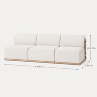 Canapé 3 places en tissu avec base en bois massif, coussin moderne minimaliste, sans accoudoirs, meubles de salon pour la maison