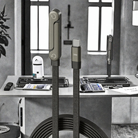 Câble de charge rapide 240W en nylon tressé avec support de téléphone, coudé à 90°, rotation 360° multi-angles, Type-C