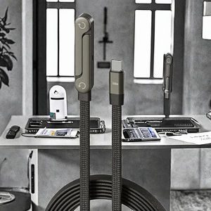 240W 고속 충전 나일론 브레이디드 케이블 폰 스탠드 포함 90도 엘보우 360도 회전 다각도 타입-C 아이폰 게임용 핫 세일 - Product Image 3