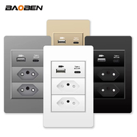 BAOBEN Panel de PC de 118*72 mm, Enchufe de Pared con 3 Puertos USB Tipo C, Tomacorriente Universal de 20 W, Gris, Negro, Blanco, Dorado