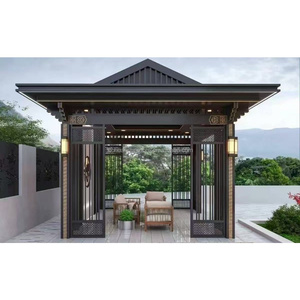 Pavillon moderne <span class=keywords><strong>4x6</strong></span> <span class=keywords><strong>en</strong></span> aluminium imitation <span class=keywords><strong>bois</strong></span>, abri de jardin résistant aux intempéries, pergola élégante - Product Image 4