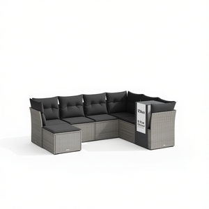 Conjunto de Sofás Modulares de Jardín en Ratán Sintético Gris, 7 Piezas, Estructura de Acero, Muebles de Exterior de Diseño Contemporáneo, Resistentes a la Intemperie - Product Image 1